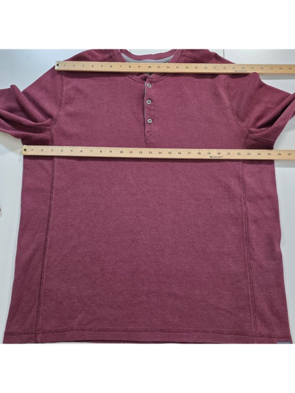 Eddie Bauer Henley Men T2XL Plum Cotton Blend Waffle Knit LS Casual Cottage Edgy - Picture 4 of 16